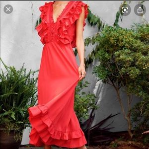 Happy by Nature red maxi dress with ruffles